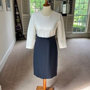 J.Crew Size 4 Women's Dress White Top and Navy Blue Skirt, Suiting, Lined